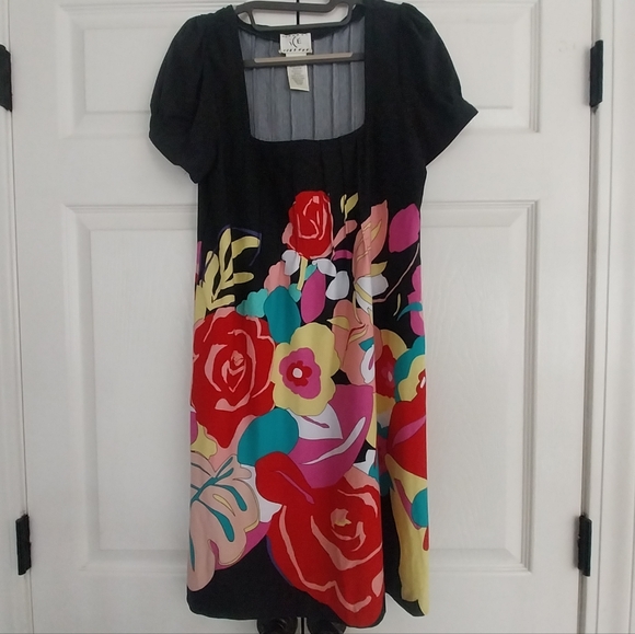 Ice Dresses & Skirts - Black Floral Square-Neck Women’s Dress Pintuck